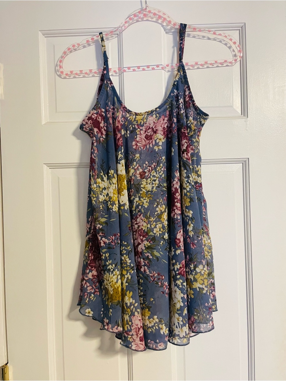 Umgee Blue Floral Spaghetti Strap Sheer Top size medium